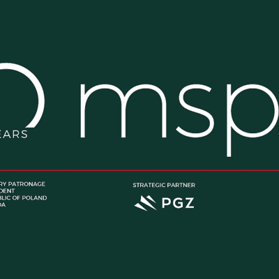 A dark green banner for the 30th anniversary of MSPO, featuring logos, the text "30 years," and partnership details with Poland and Turkey, alongside their flags and organizational logos.