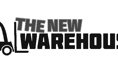 Logo for "The New Warehouse" featuring a stylized black forklift on the left, with the forklift’s lift forming the letter "L" in the word "WAREHOUSE." The words "THE NEW" appear above in gray.