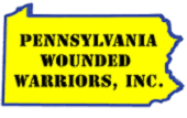 A yellow outline of the state of Pennsylvania with the text "PENNSYLVANIA WOUNDED WARRIORS, INC." in bold black letters inside.