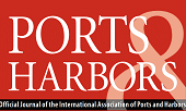 Red and white cover featuring the large text “PORTS & HARBORS,” with a black strip at the bottom reading “Official Journal of the International Association of Ports and Harbors.”.