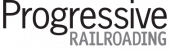 The image displays the words "Progressive Railroading" in bold, black letters, with "Progressive" larger and above the smaller "RAILROADING.
