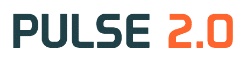 The image shows the text "PULSE 2.0" in a bold, modern font. "PULSE" is in dark teal, while "2.0" is in orange. The background is white.