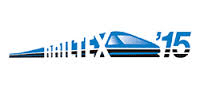 Stylized graphic of a high-speed train with the text "HITX '15" integrated into its body, representing a transportation or railway-themed event from 2015.
