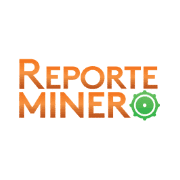 Logo with the words 'Reporte Miner' in orange gradient text, with the letter 'O' stylized as a green mining gear.