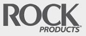 The image shows the logo for "Rock Products" with the word "ROCK" in large, bold letters and "PRODUCTS" in smaller letters beneath the word's right side. The text is gray on a light background.