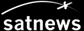 The logo shows the word "satnews" in lowercase white text on a black background, with a satellite and an arcing line above the text.