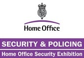 The image features the UK Home Office emblem above the words "Home Office." Below, a purple box states "SECURITY & POLICING" and "Home Office Security Exhibition" in white text.