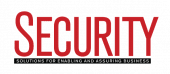 The word "SECURITY" is written in large, bold red letters. Below, there is a black rectangle with white, small, blurry text that is unreadable. The background is light gray.