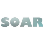 The word "SOAR" is written in bold, uppercase letters with a gradient color effect transitioning from light gray to light blue.