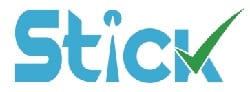 The word "Stick" in bold blue letters, with the letter "i" resembling a stick figure and a large green check mark forming part of the letter "k".