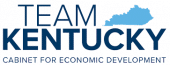 Logo for Team Kentucky Cabinet for Economic Development, featuring the words "TEAM KENTUCKY" with a blue silhouette of the state of Kentucky above the text.