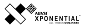 Black and white logo for AUVSI XPONENTIAL with geometric shapes on the left and the text “AUVSI XPONENTIAL All Things Unmanned” on the right.