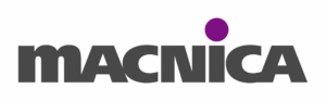 The image shows the word "MACNICA" in bold, black lowercase letters with a purple dot above the letter "I" on a white background.