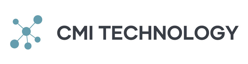 Logo for CMI Technology featuring the company name in bold, dark gray letters beside a blue molecular structure with connected circles on the left.
