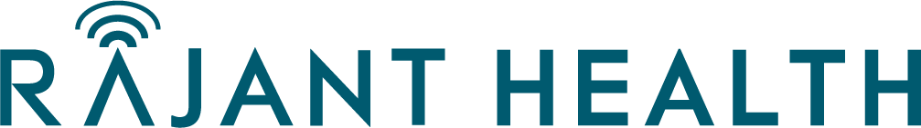 Logo for Rajant Health, featuring the company name in teal uppercase letters with a stylized wireless signal icon above the letter "A" in "RAJANT.