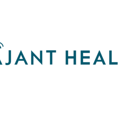 The image shows the "Rajant Health" logo with stylized text; the dot above the letter "J" resembles a wireless signal icon. The text is blue on a white background.